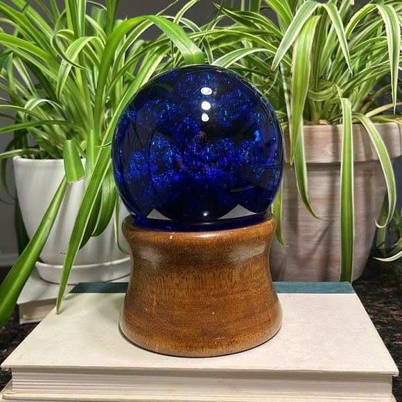 Art Sphere Paperweight Vintage MCM Cobalt Blue Glass Textured Bubbles 5x5 heavy - Picture 3 of 13